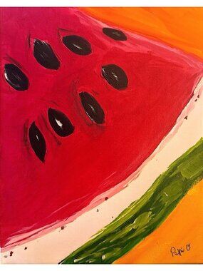 Watermelon Painting Wall Art Original Acrylic 11x14 Canvas Bold Kitchen Art Slic